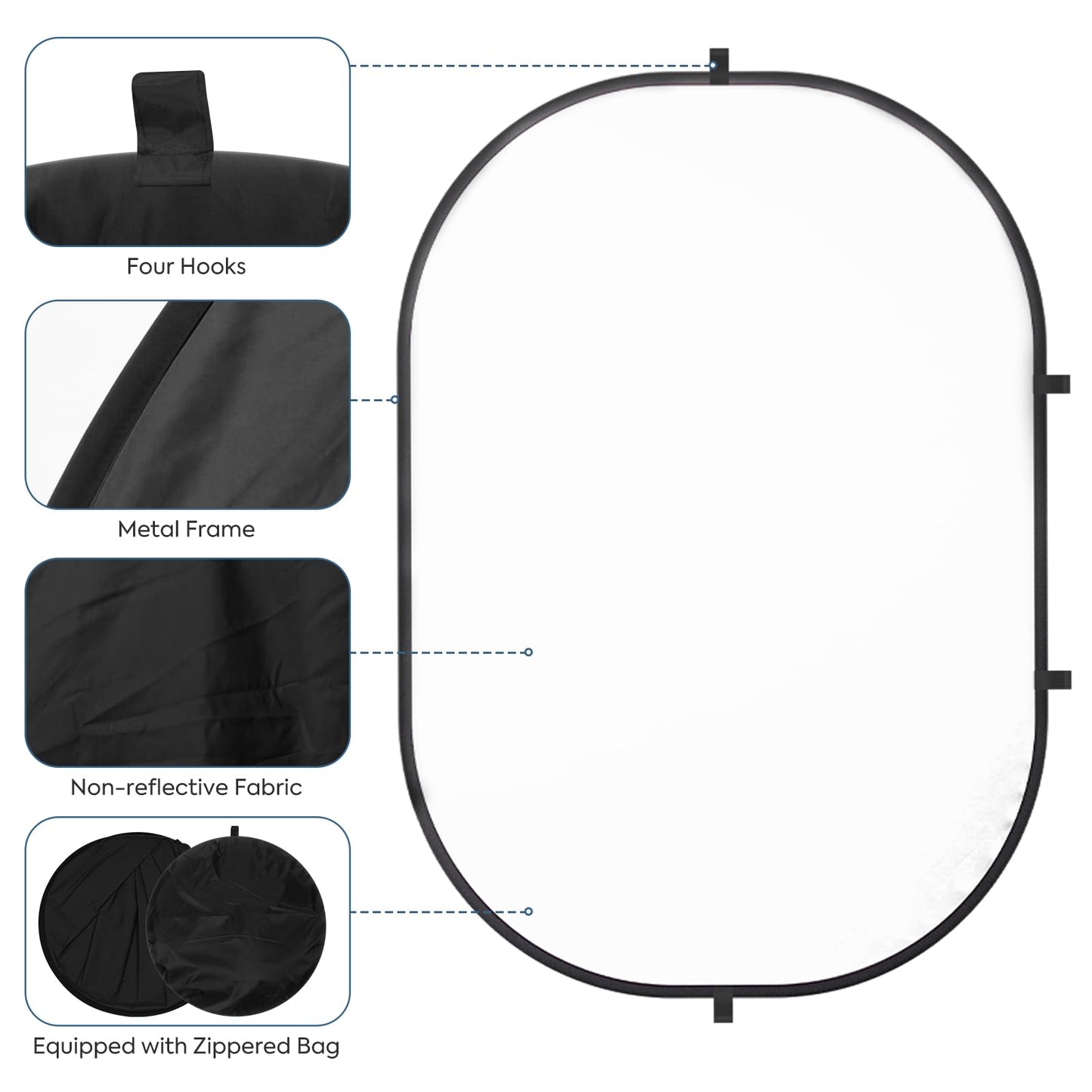 5X6.5ft Backdrop for Photography, Double Sided White Screen and Black Screen, 2 in 1 Collapsible and Reversible Background for Photography, YouTube Videos,and Live Streaming