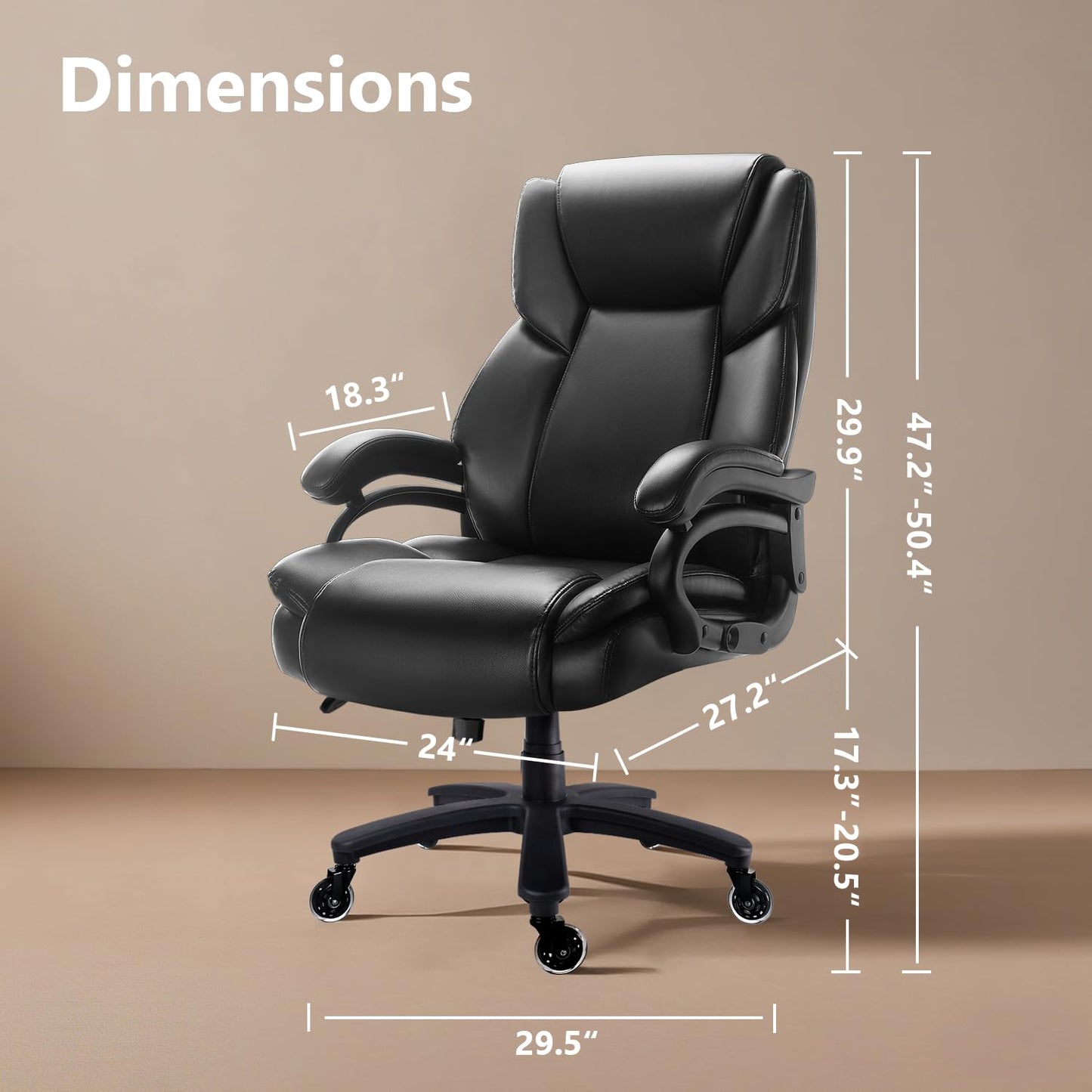 Waleaf 500lbs Big and Tall Office Chair, Heavy Duty Chair for Heavy People, Adjustable Ergonomic Lumbar Support Executive Chair, Large High Back and Quiet Rubber Wheels