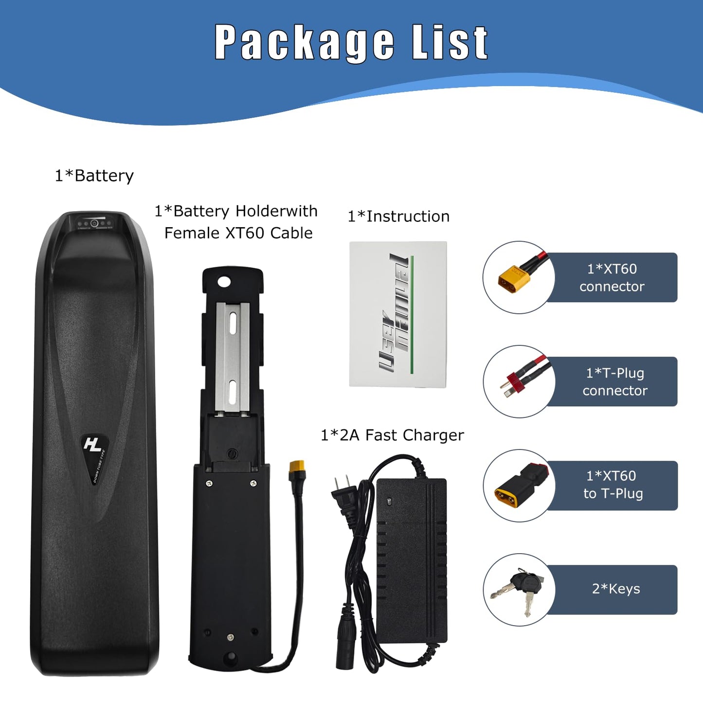 48V Ebike Battery 10Ah 16Ah 20Ah Electric Bike Lithium Battery for 0-1500W Electric Bike/E-Bike Motors, with 2A Fast Charger 30A BMS, Indicator Light, Safe Lock, USB Port(48V 20Ah)