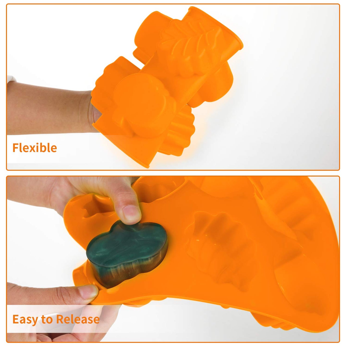 2 Pieces Pumpkin Leaf Silicone Molds 3D Thanksgiving Fall Theme Silicone Molds for Making Soap Candle Candy Muffins Chocolates Cake Decoration (Orange)