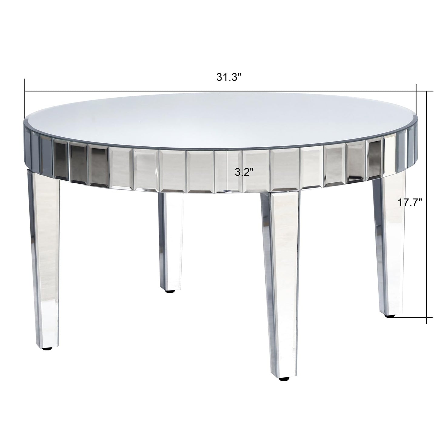 31.5in Round Mirrored Coffee Table, Wood Frame Glass Top Cocktail Coffee Table for Living Room Office, Modern Home Decor Sparkling Circular Sofa Center Table (Silver, 31.3''Lx31.3''Wx17.7''H)