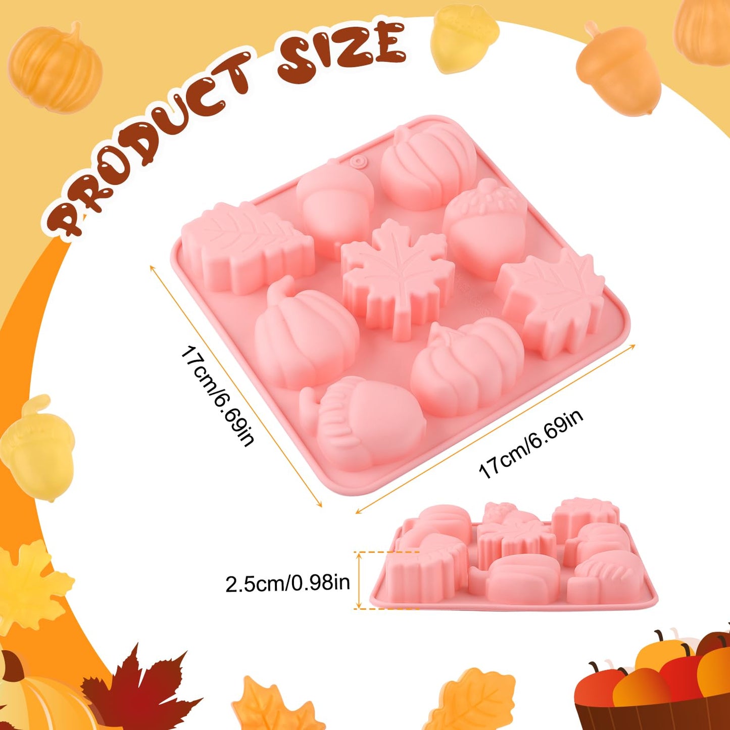 2pcs Halloween Silicone Molds, 3D Halloween Thanksgiving Candy Molds Fall Maple Leaf Pumpkin Molds for Baking Making Chocolate Dessert Gummy Jelly Cupcake Topper Decoration
