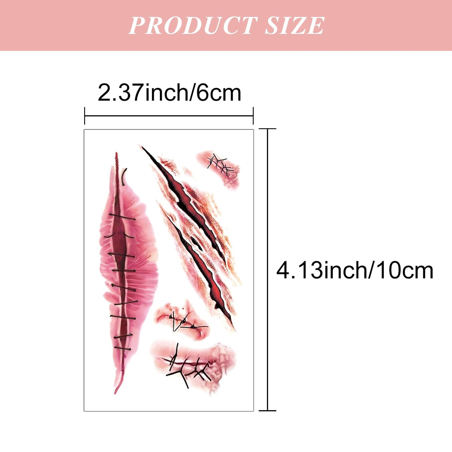 10 Sheets Halloween Zombie Scar Temporary Tattoos, Fake Bloody Wound Stitch Scab Body Face Waterproof Tattoo Stickers Masquerade Prank Makeup Props