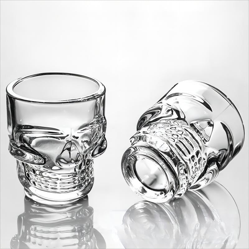 WOQIJENCV 50ml Shot Glasses Set of 6 | Reusable Clear Shot Glass for Vodka Shots, Rum, Brandy, Jello Shots | Heavy Base Shot Glass Set for Home Bar, Pub, Event, Party (Skull shaped)