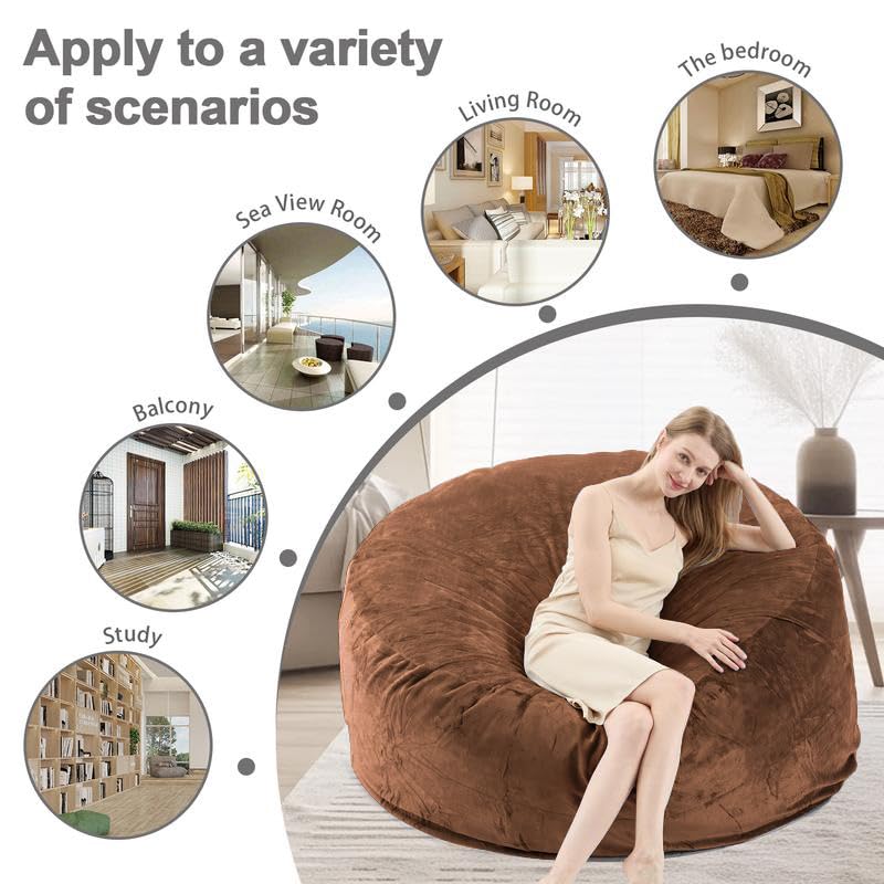6FT Giant Bean Bag Chairs for Adults，Bean Bag Chair with Filler Included，Puff Chair，Memory Foam Chair，Living Room Furniture, Suitable for Indoor Balcony Games and Leisure Chairs (Coffee Colour, 6FT)