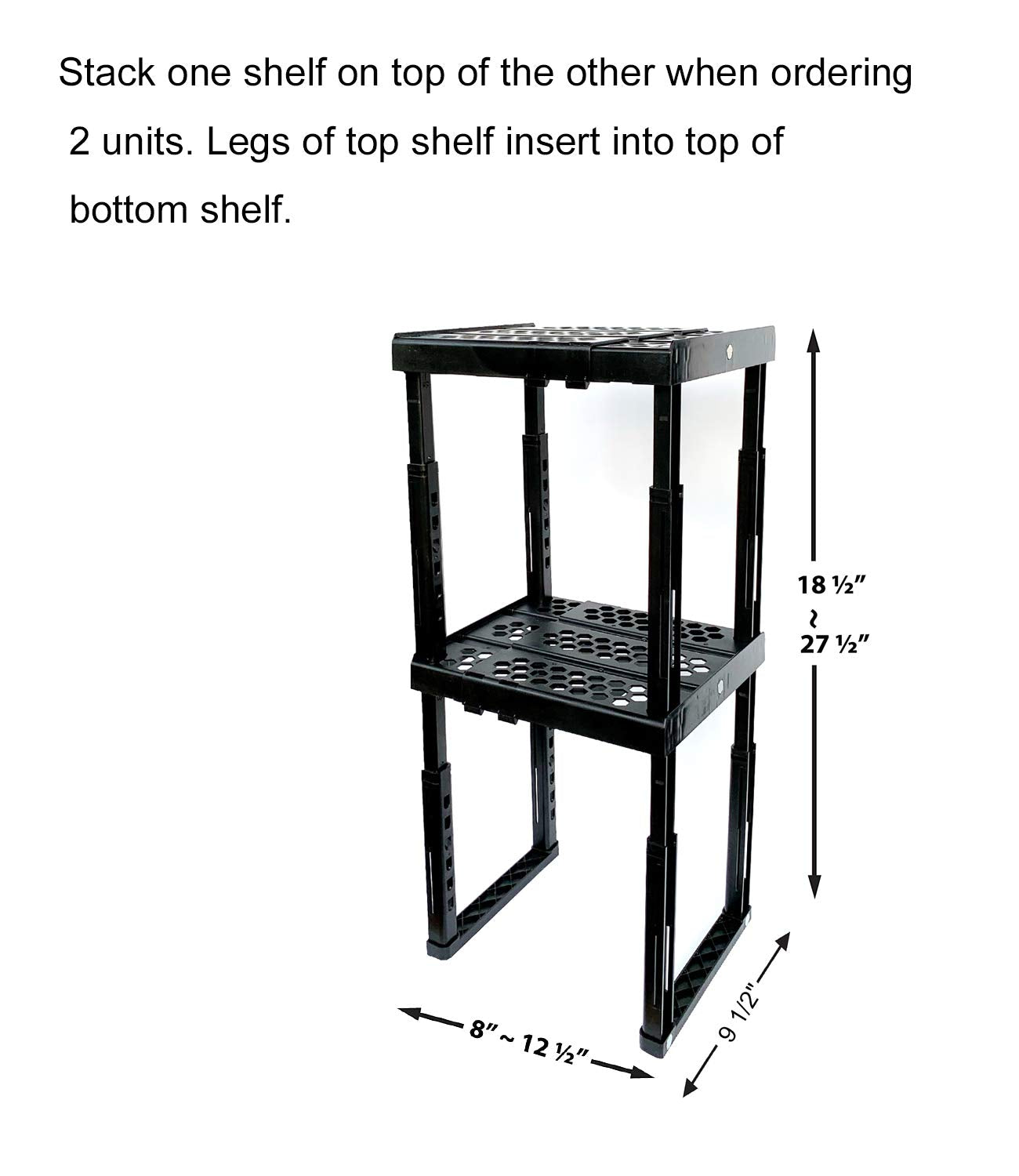 ABLinox Locker Organizer Shelf， Adjustable Width and Height, Ideal Locker for School, Office, and Gym Lockers (Black)