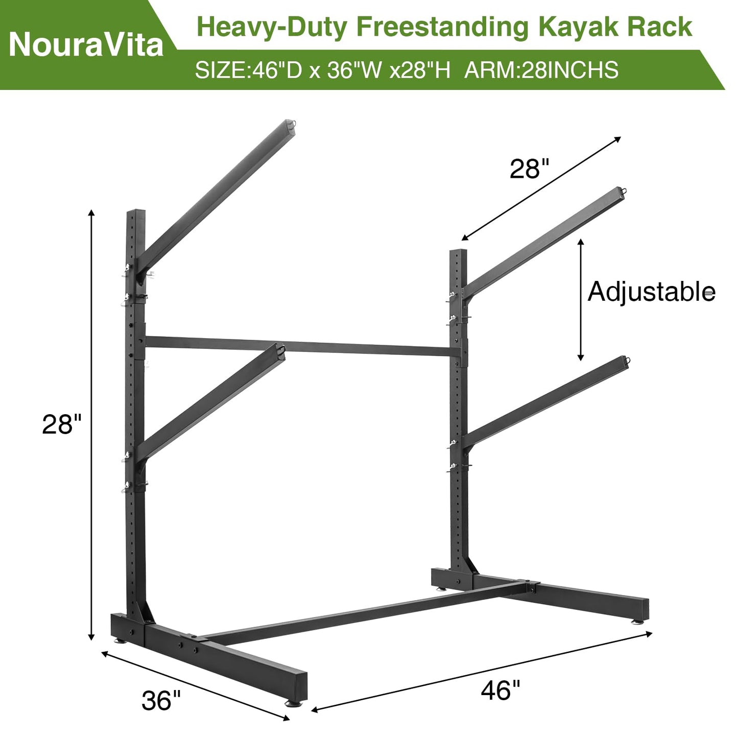 NouraVita Kayak Storage Rack Heavy Duty Kayak Racks for Garage and Outdoor Storage Freestanding Storage Rack for Kayaks Canoes Surfboard & Paddleboard (2 Levels)