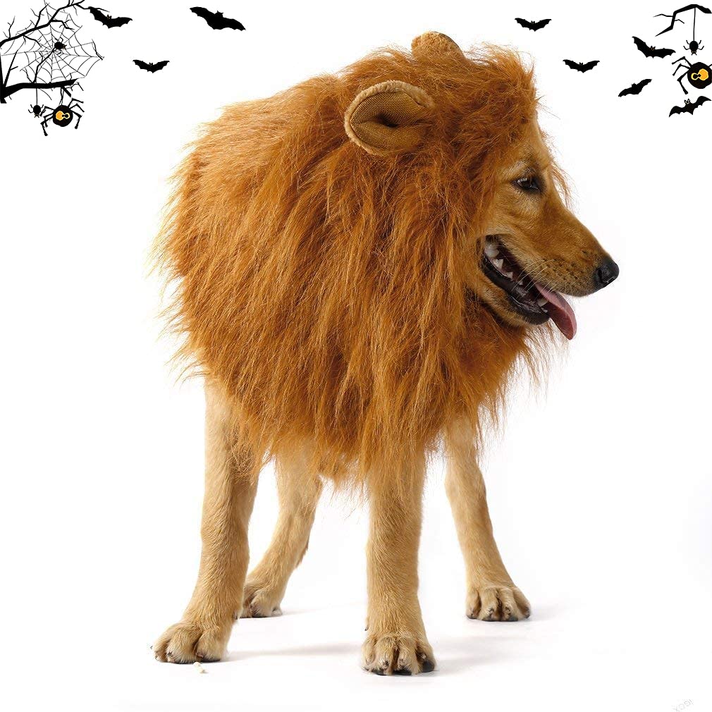 6MILES 1 Pcs Light Brown Adjustable Washable Comfortable Funny Lion Mane Wig with Ears for Dog and Cat Costume Pet Fancy Hair Clothes Dress, Large