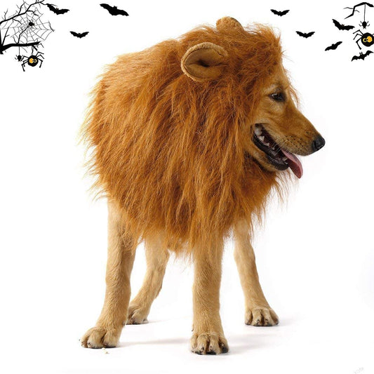 6MILES 1 Pcs Light Brown Adjustable Washable Comfortable Funny Lion Mane Wig with Ears for Dog and Cat Costume Pet Fancy Hair Clothes Dress, Large