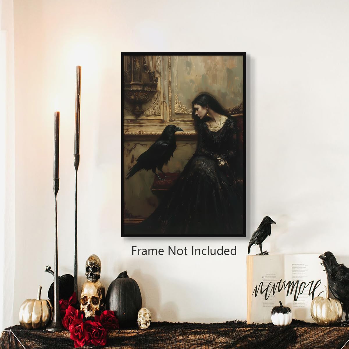 xbsifyiooa Goth Crow Women Goth Print Gothic Princess Canvas Wall Art Raven Poster Victorian Dark Academia Paintings Moody Victorian Romance Art Halloween Picture 8x12in Unframed