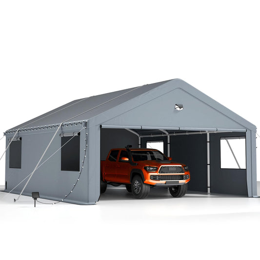 13x25FT Heavy Duty Carport Canopy,Extra Large Portable Car Tent Garage with Roll-up Windows and All-Season Tarp Cover,Removable Roof &Side Walls for Car, SUV,Boats&Truck Shelter Logic Storage