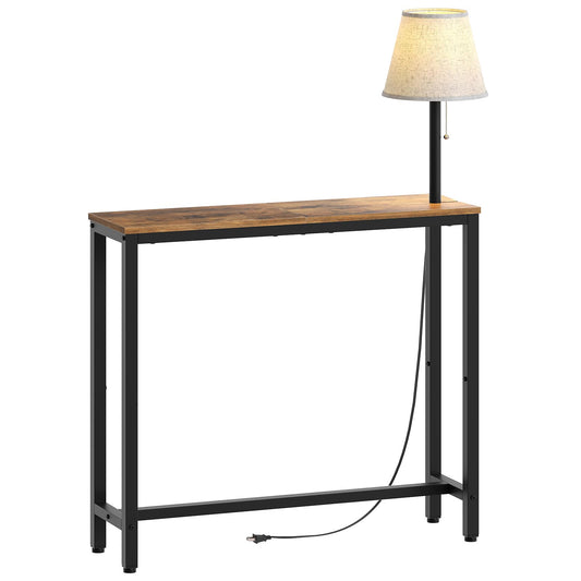 YATINEY Console Table with Light, Narrow Entryway Table, Behind Couch Table with 3 Color Temperatures Led Bulb, Metal Frame, for Entrance, Hallway, Foyer, Rustic Brown and Black CT75DBR