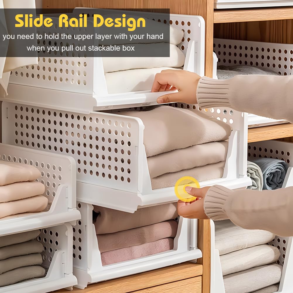 yazi 5 Pack Stackable Closet Storage Box,Closet Shelf Organizer and Storage Plastic Drawer Storage,Wardrobe Organizer Closet Organizers Storage Box for Cupboard Kitchen, Office(5L)