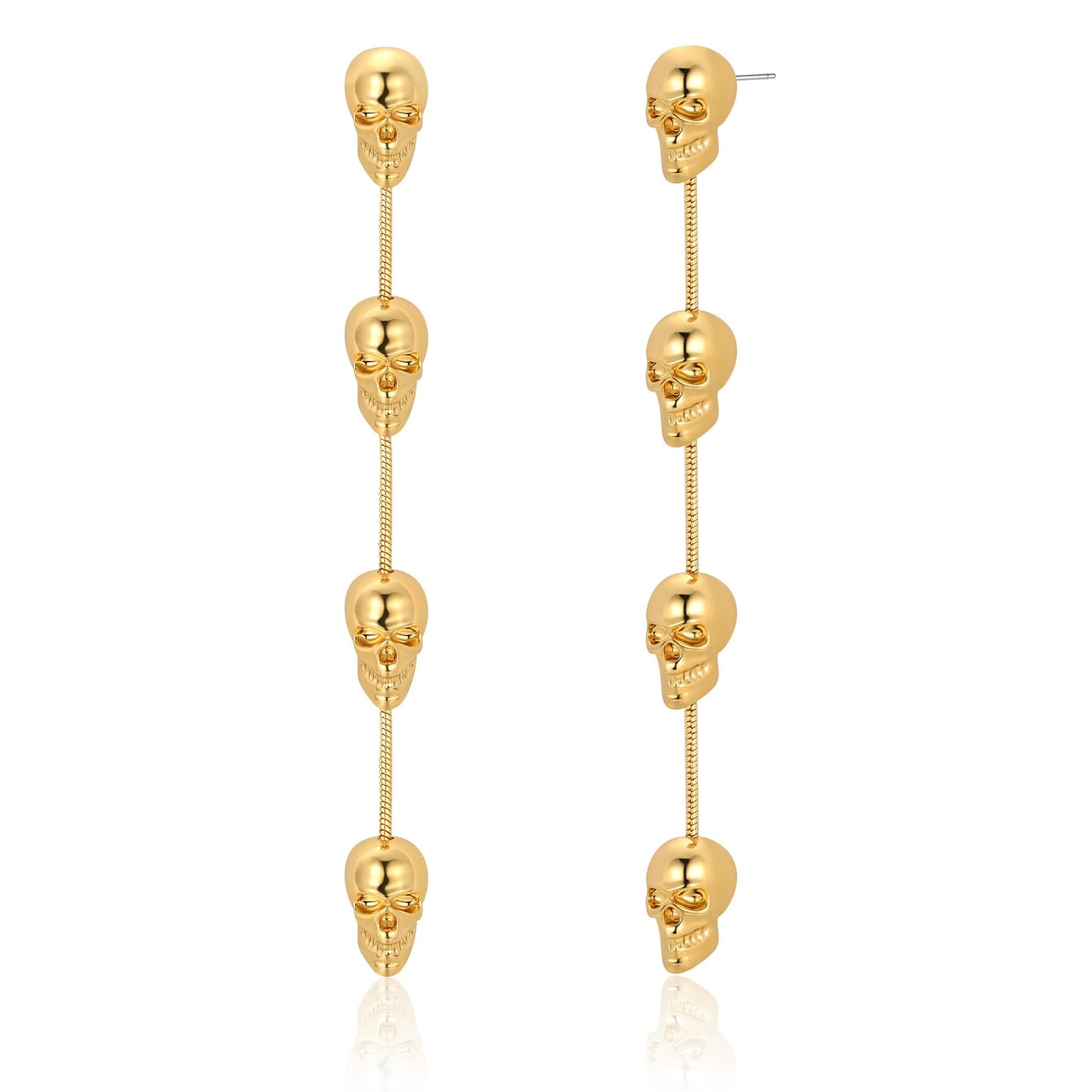 WOWORAMA Skull Halloween Earrings for Women Gold Spooky Skulls Earrings Gothic Skeleton Dangle Earring Halloween Jewelry - Gold Skull Dangling