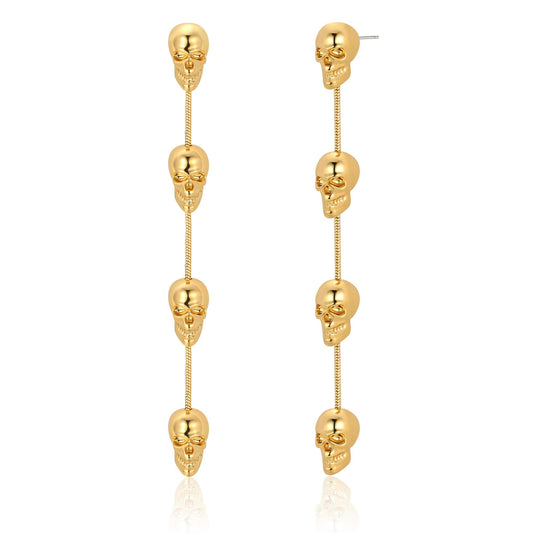 WOWORAMA Skull Halloween Earrings for Women Gold Spooky Skulls Earrings Gothic Skeleton Dangle Earring Halloween Jewelry - Gold Skull Dangling