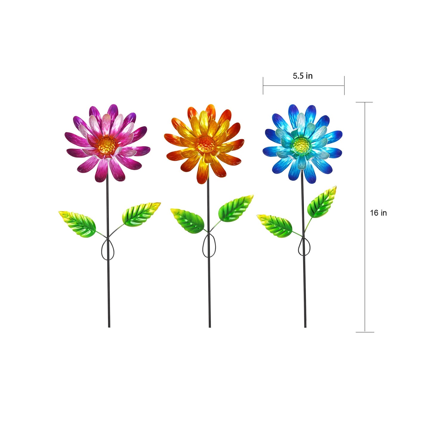 Voltogar Metal Flower Garden Stake for Outside, 3 Pcs 16" H Outdoor Garden Stakes Decor, Yard Outdoor Ornaments for Patio, Lawn, Patio(Yellow & Purple & Blue)