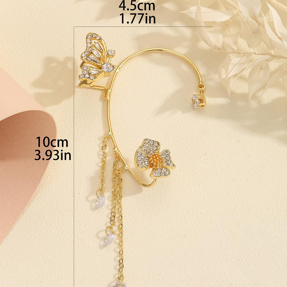 2PCS Butterfly Ear Cuffs Earrings Zircon Earrings Butterfly Ear Wrap No Piercing Eae Cuff Clip On Earrings For Women Jewelry (BB1600-GD)