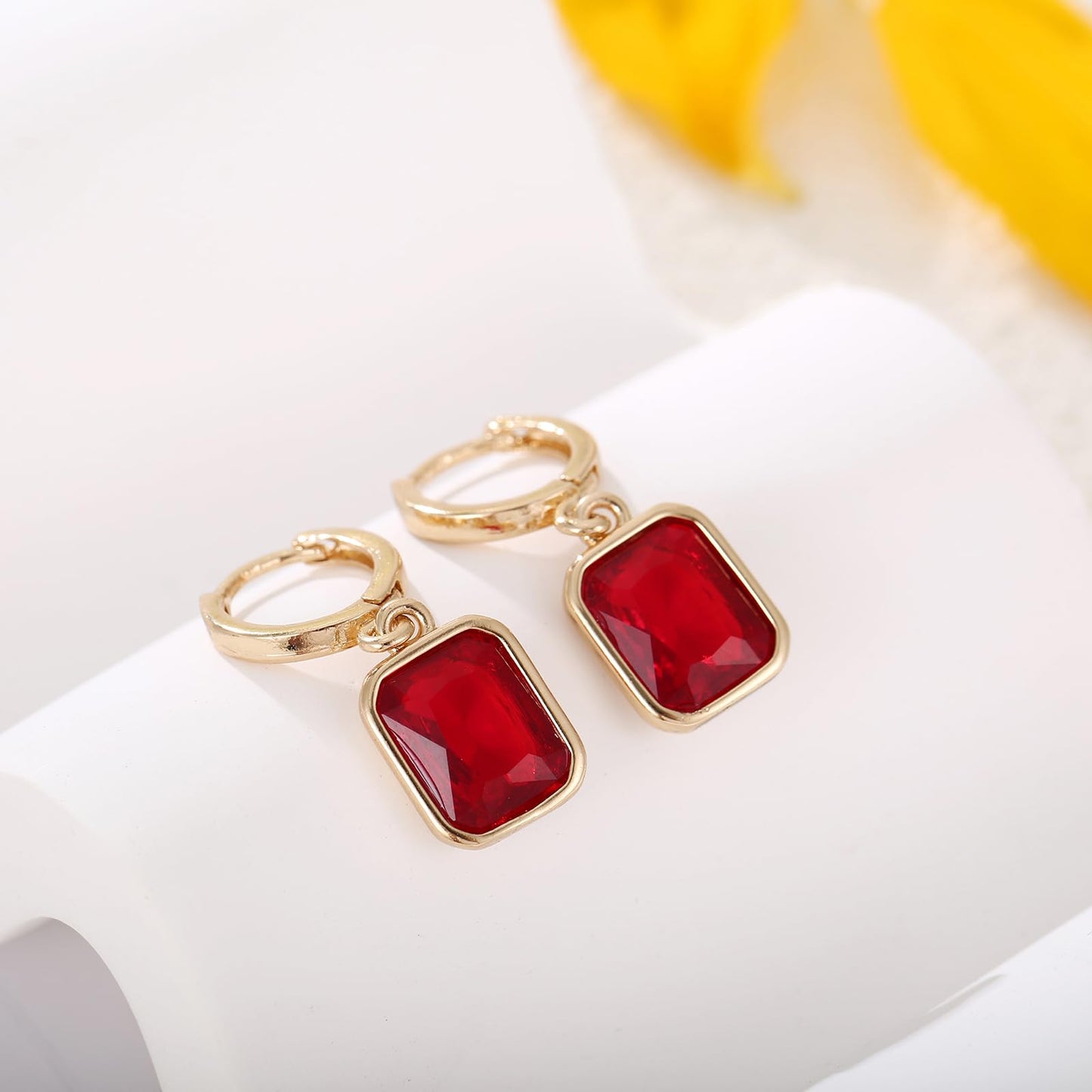 Winssigma Birthstone Crystal Hoop Earrings, Gold Small Dainty Birthstone Drop Earrings Huggie Hoop for Wedding Birthday Everyday Wear(Red)