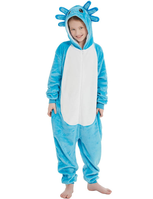 ABENCA Axolotl Onesie Kids Costume Animal Girls One Piece Pajamas Cosplay Halloween Christmas.Blue Axolotl.130