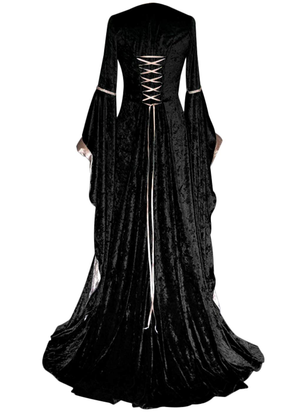 YEAXLUD Womens Renaissance Medieval Costume Dress Lace up Irish Over Long Dresses Cosplay Retro Gown S-5XL (S, Black)