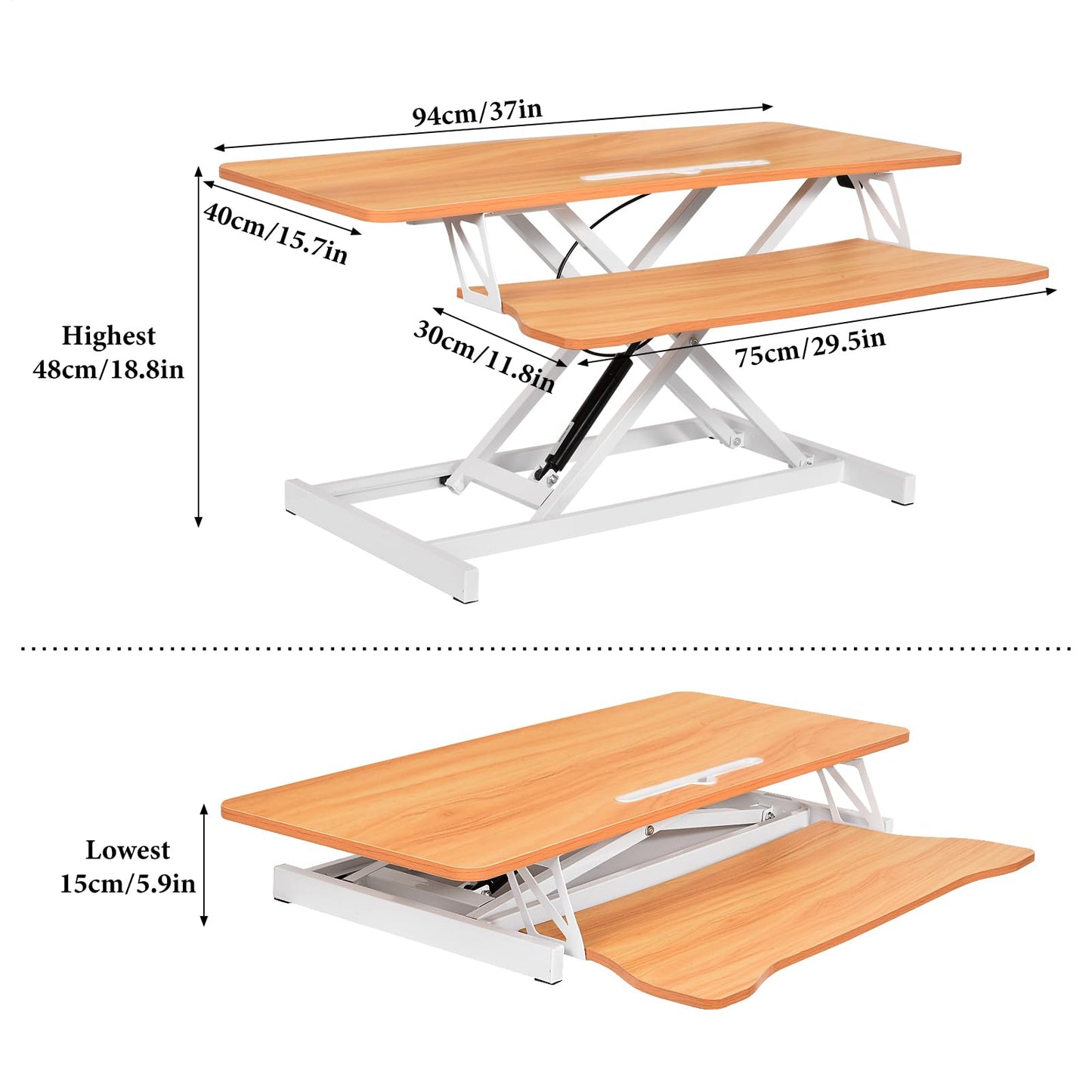 37 Inch Standing Desk Converter - Manual Pneumatic Spring, Two Monitor Stable Standing Desk Converter,5.9” To 18.8” Height Adjustable Laptop Workstation With Keyboard Tray For Home, Company(Log Color)
