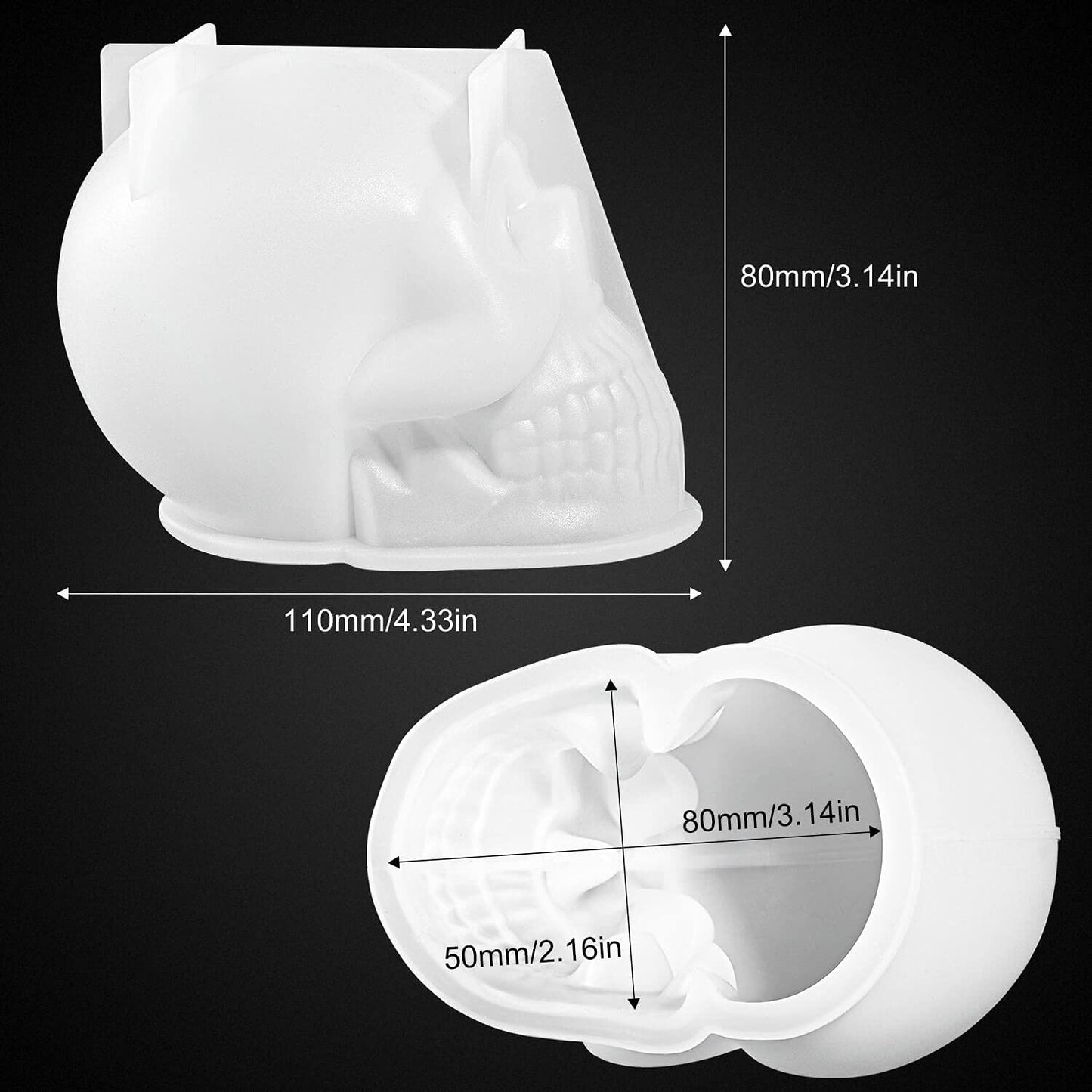 3D Skull Resin Molds, 2 Pack Skull Candle Molds, Silicone Skull Shape Handmade Candle Making Mould, DIY Craft Resin Mold for Fondant Cake, Aromatherapy Candle, Chocolate, Soap, Candy