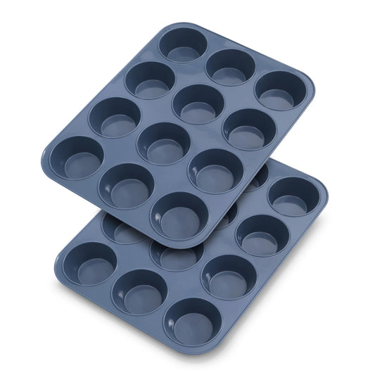 Vnray 2 Pack Silicone Muffin Baking Pan & Cupcake Tray 12 Cup - Nonstick Cake Molds/Tin, Silicon Bakeware, BPA Free, Dishwasher & Microwave Safe (12 Cup Size, Grey)