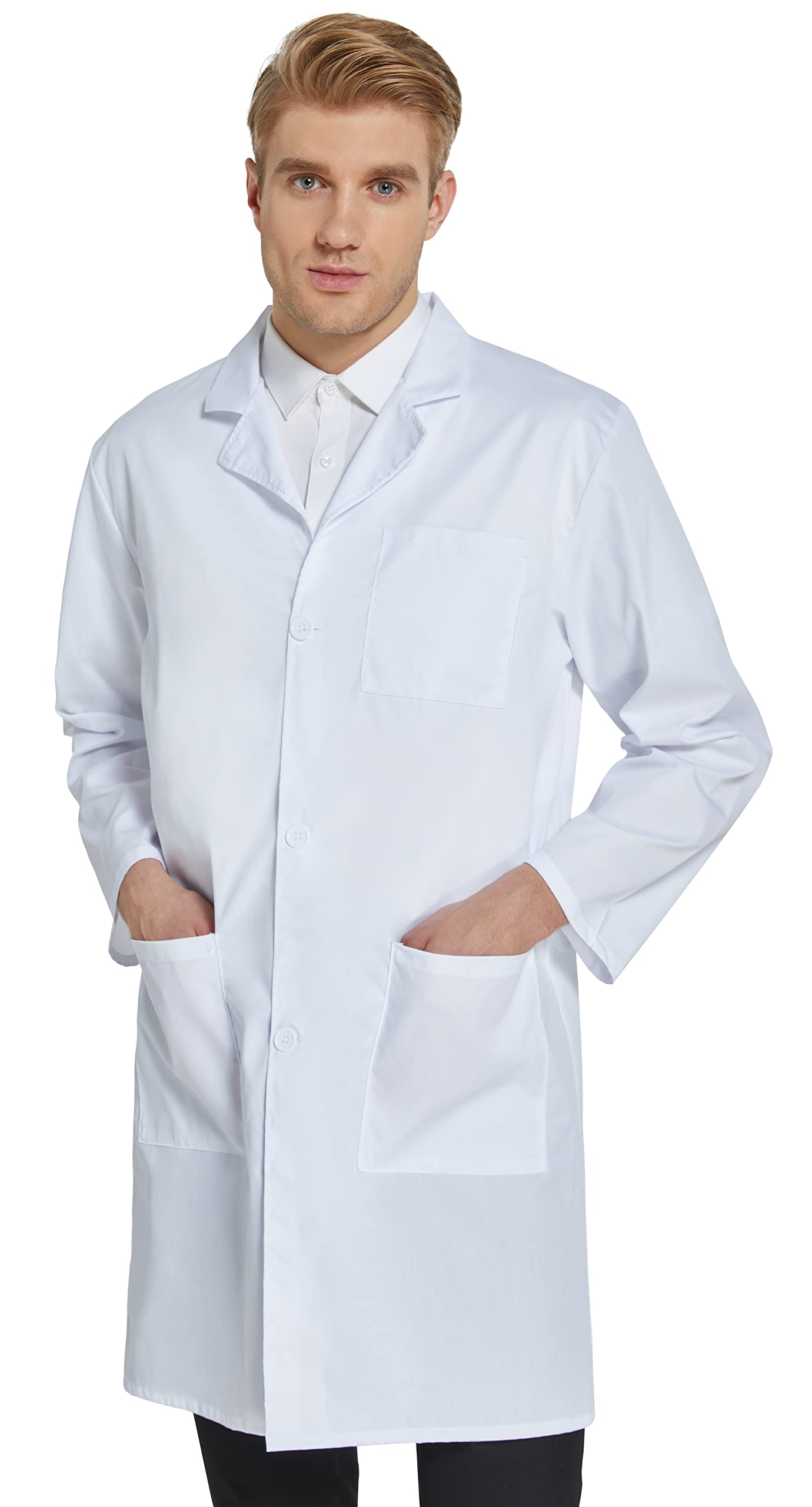 VOGRYE Professional Lab Coat for Men Women Long Sleeve, White, Unisex XL