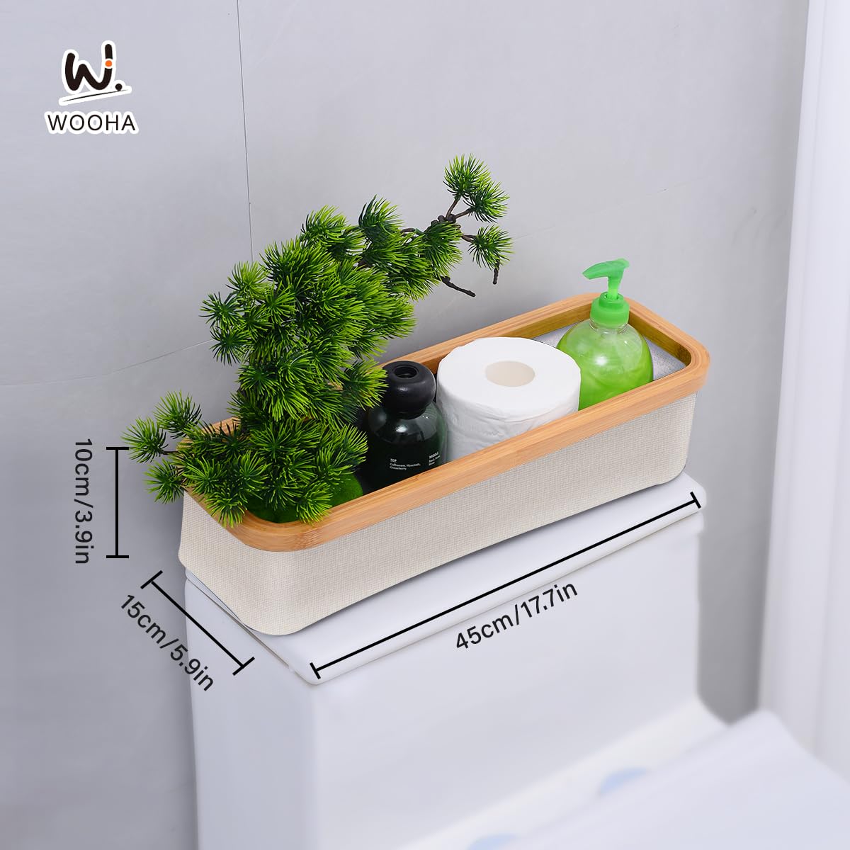 WOOHA Bamboo Toilet Paper Organizer - Collapsible Basket for Bathroom Tissue Storage (White, Small)