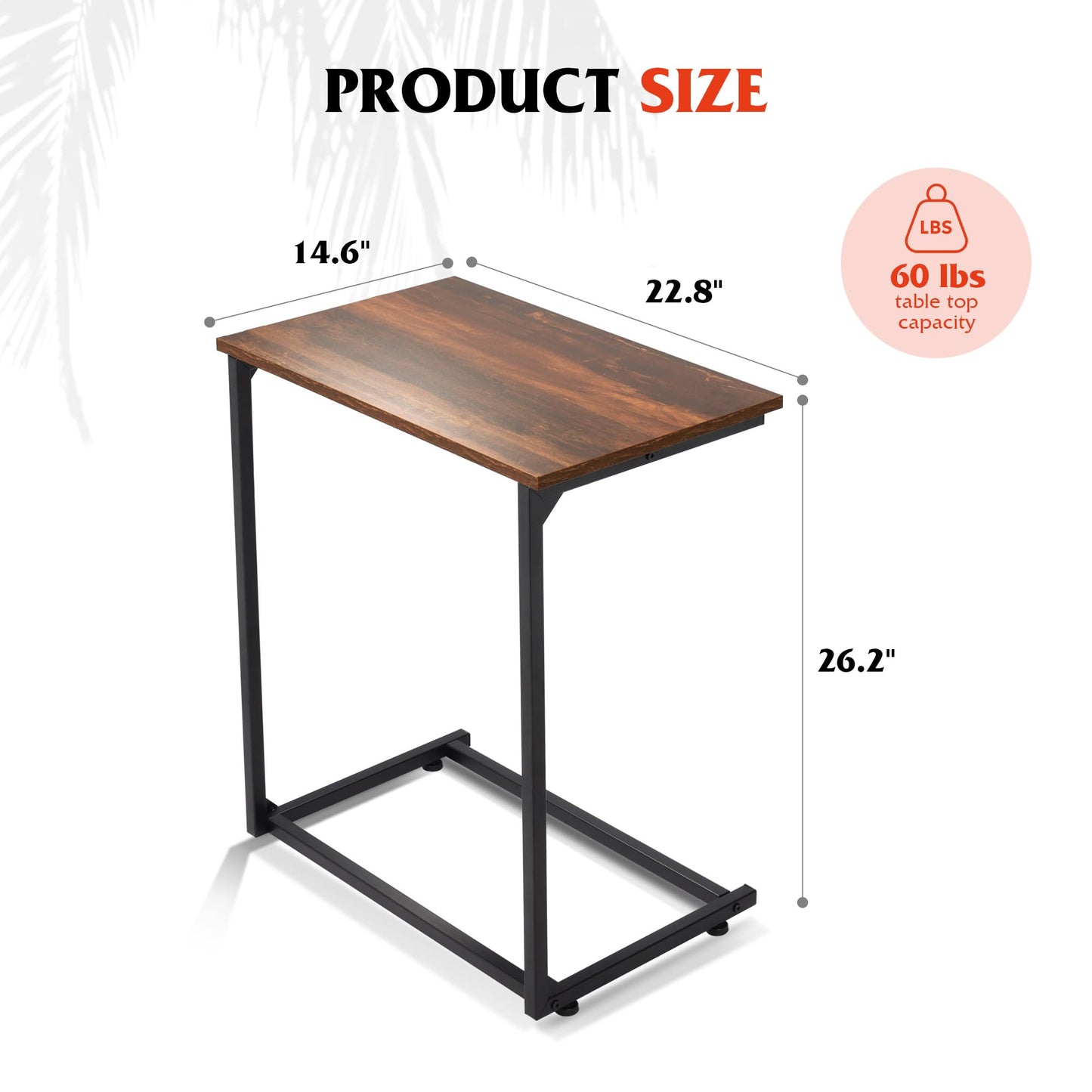 WLIVE C-Shaped End Table, Small Side Tables for Sofa, Wide Couch Table That Slide Under, Laptop Snack Table for Living Room, Bedroom, Home Office, Retro Brown