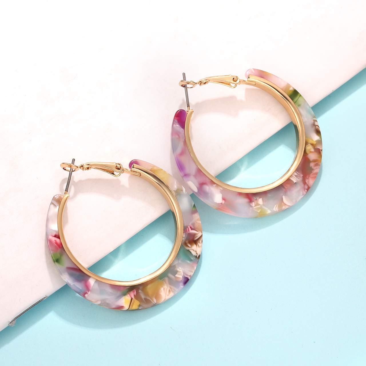 XOCARTIGE Acrylic Hoop Earrings for Women Pink Floral Earring Summer Beach Earrings Fashion Accessories Beach Jewelry for Women (Pink Flower)