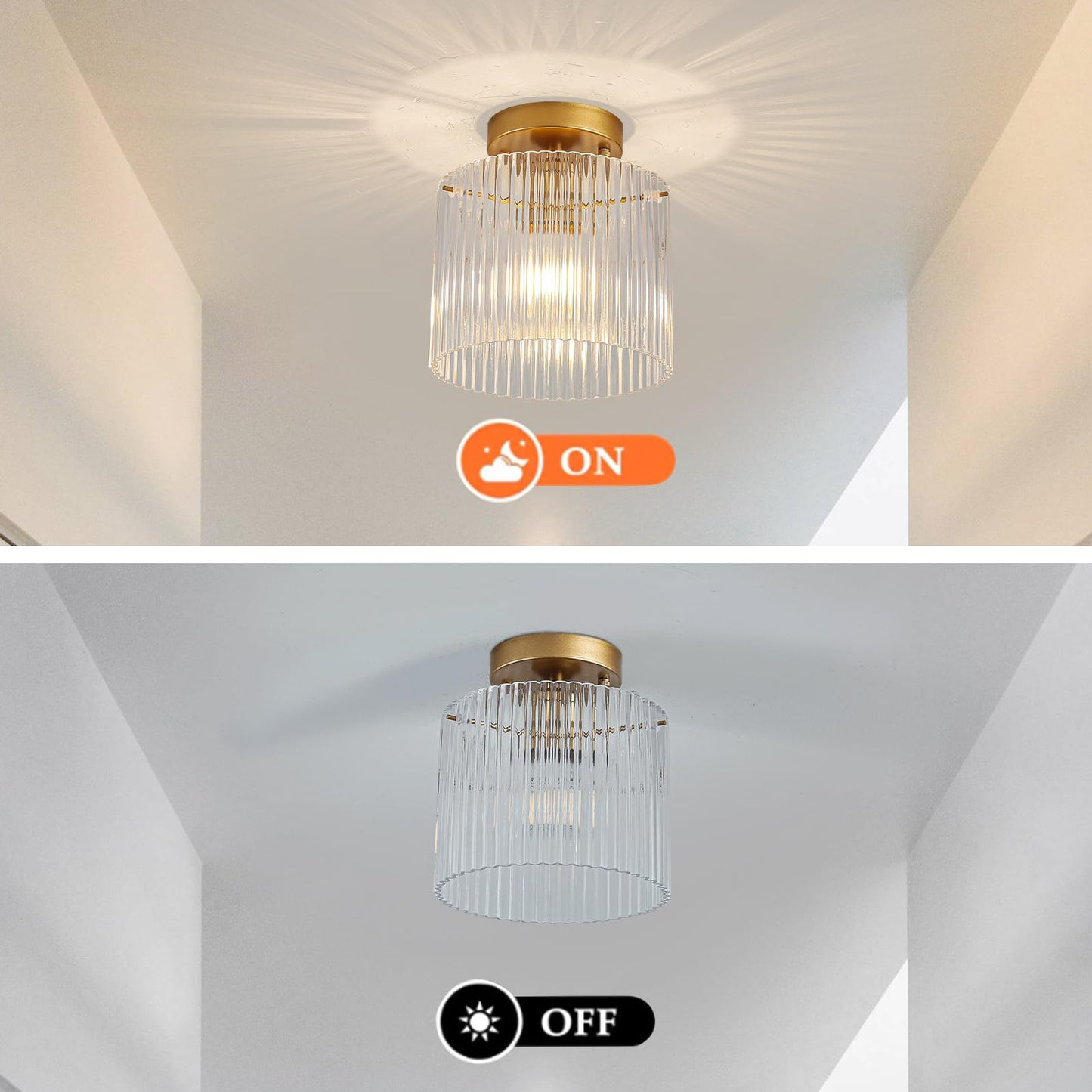 wochos Modern Semi Flush Mount Ceiling Light, Industrial Clear Glass Ceiling Light Fixture, Crystal Ceiling Lamp, Modern Ceiling Lamps, Farmhouse Light for Entryway Hallway Kitchen Dining Room