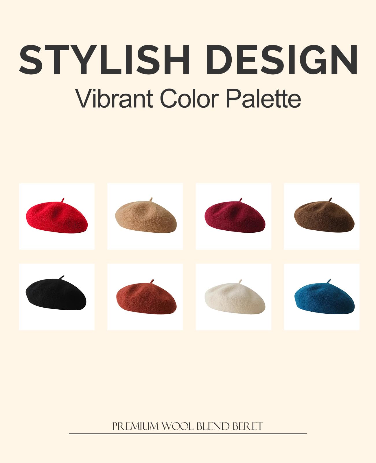Wool Berets for Women - Classic French Beret Hats for Women and Kids, Solid Color Artist Style - Black Beret