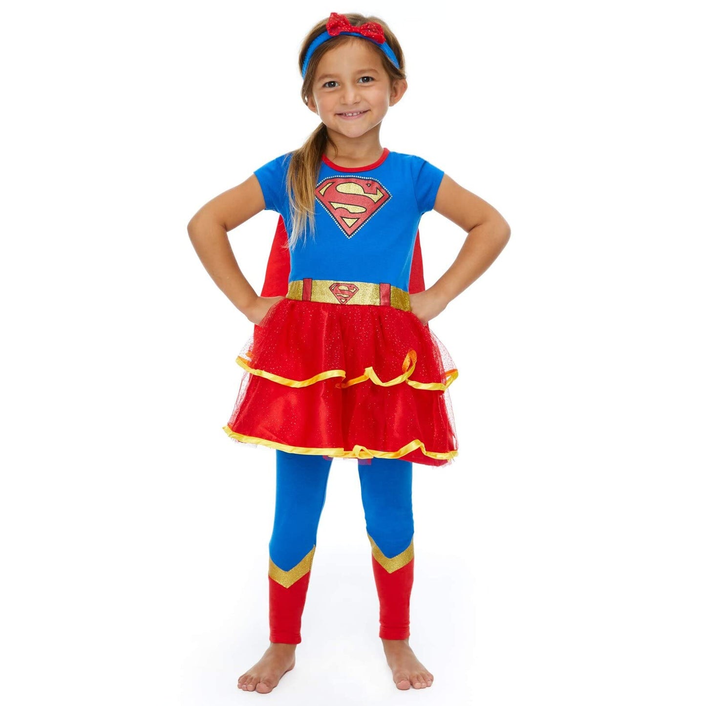 WARNER BROS Justice League Supergirl Newborn Baby Girls Costume Dress Leggings Cape and Headband 4 Piece Set 0-6 Months