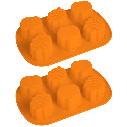 2 Pieces Pumpkin Leaf Silicone Molds 3D Thanksgiving Fall Theme Silicone Molds for Making Soap Candle Candy Muffins Chocolates Cake Decoration (Orange)