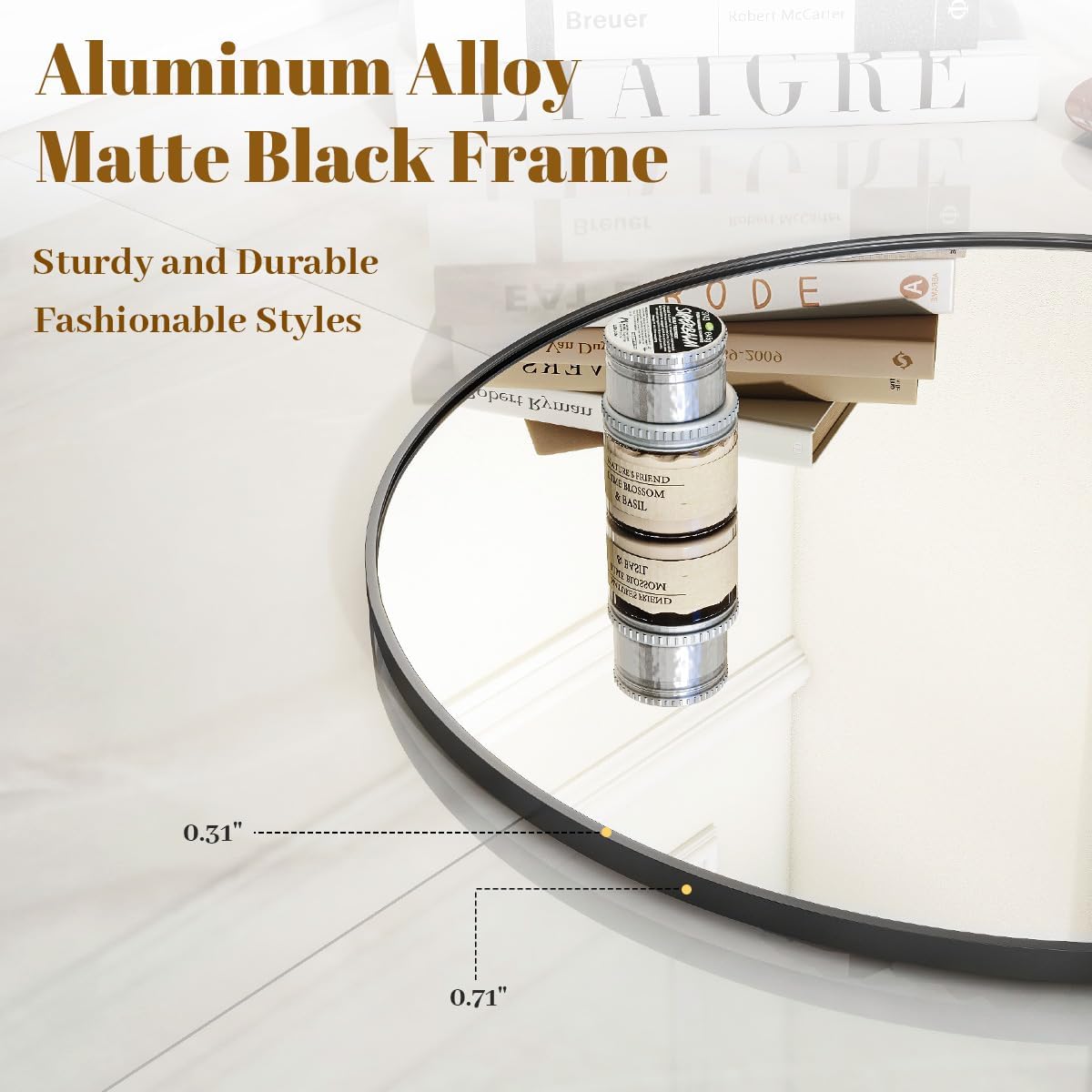 VooBang Black Round Bathroom Mirror, 30 inch Circle Wall Mounted Hanging Mirror with Simple Modern Circular Metal Frame for Hallway, Entryway, Living Room, Black Frame