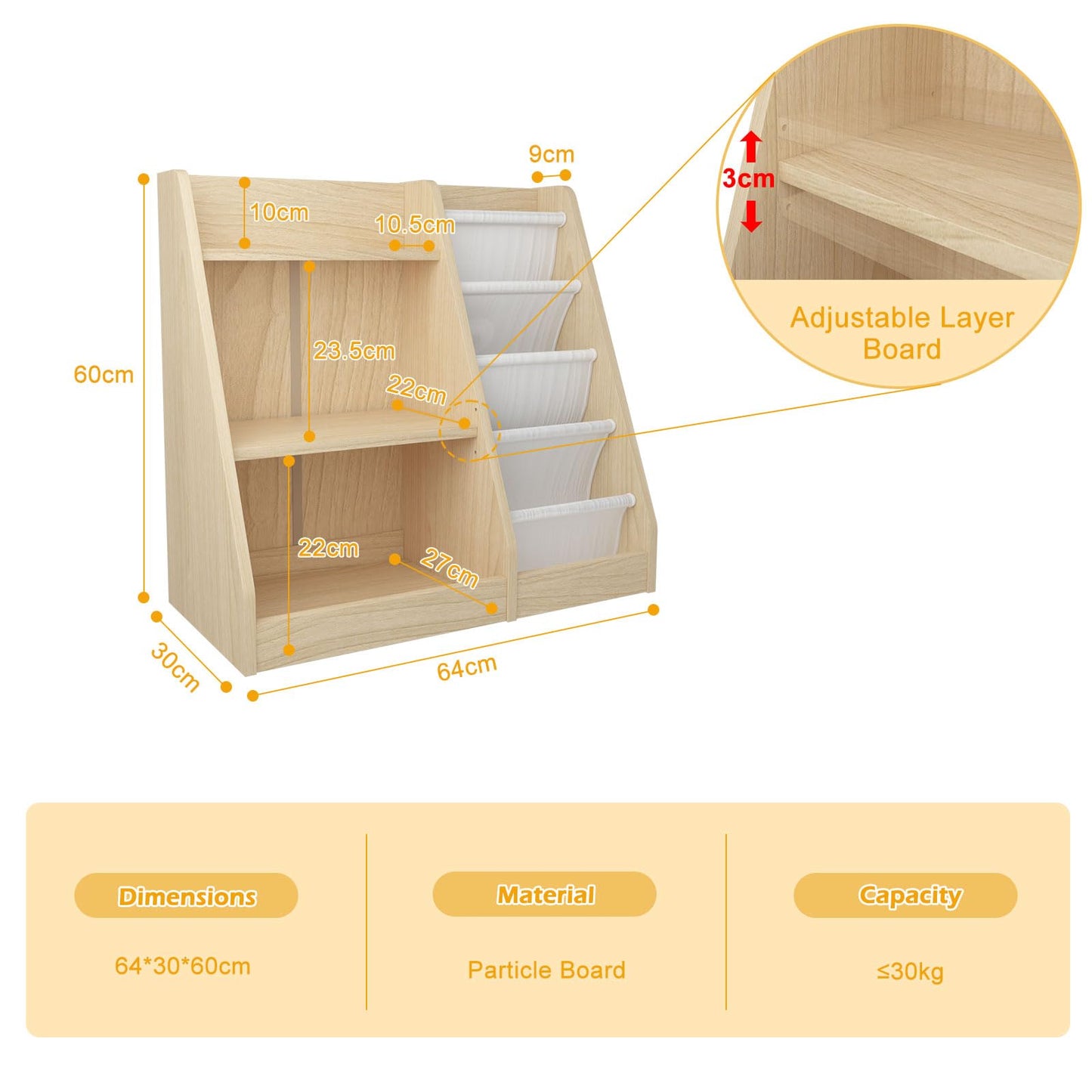 White 3 Tier Kids Bookshelf Toddler Book Rack for Book Toy Storage Organizer Children Bookcase 4 Sling Adjustable Book Display Shelf for Nursery Playroom Kids Baby Bedroom