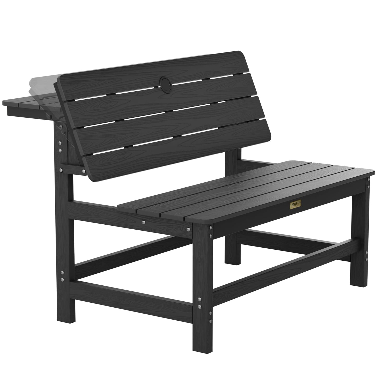 YEFU Convertible Bench Picnic Table: HIPS Convert a Bench with Umbrella Hole - Foldable Space-Saving Picnic Outdoor Benches for Outside Patio Porch Backyard Park Garden Black