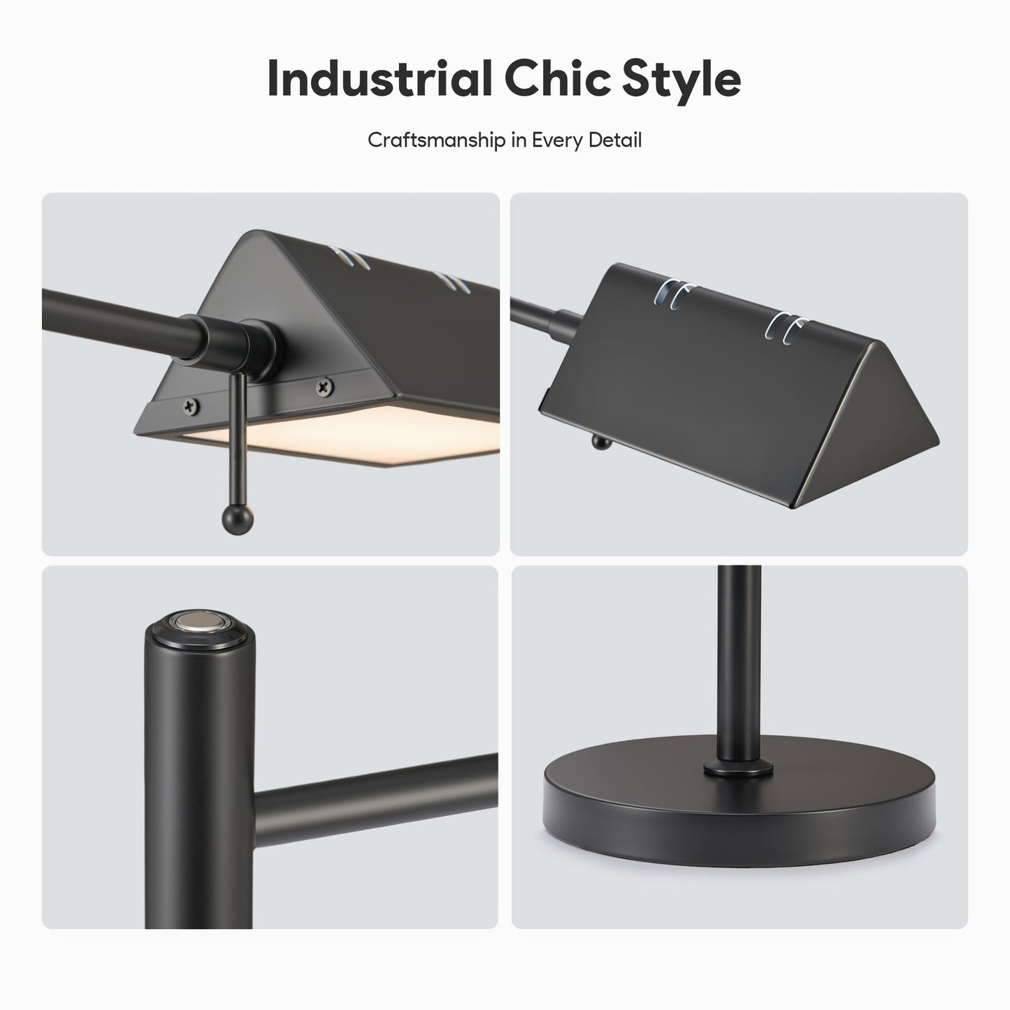 VONLUCE LED Pharmacy Desk Lamp - Swing Arm, Industrial Design for Reading, Crafting, Work,10W LED, Adjustable Height - Black