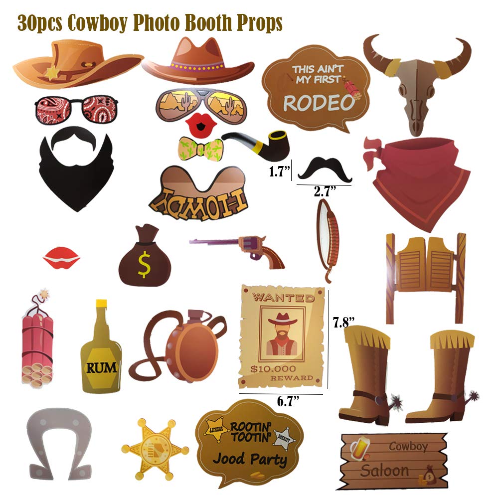 Western Cowboy Photo Booth Props Bandana Wild West Party Accessory Funny Barnyard Theme Selfie Props Western Cowboy Party Decoration for Kids Boys Girls Baby Shower,1st Birthday Party Supplies 30pcs