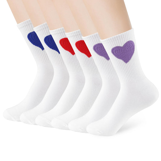 Worive 6 Pairs Women's Crew Socks Ankle High Cotton Funny Cute Heart Athletic Running Calf Gifts for Birthday Style 2 White
