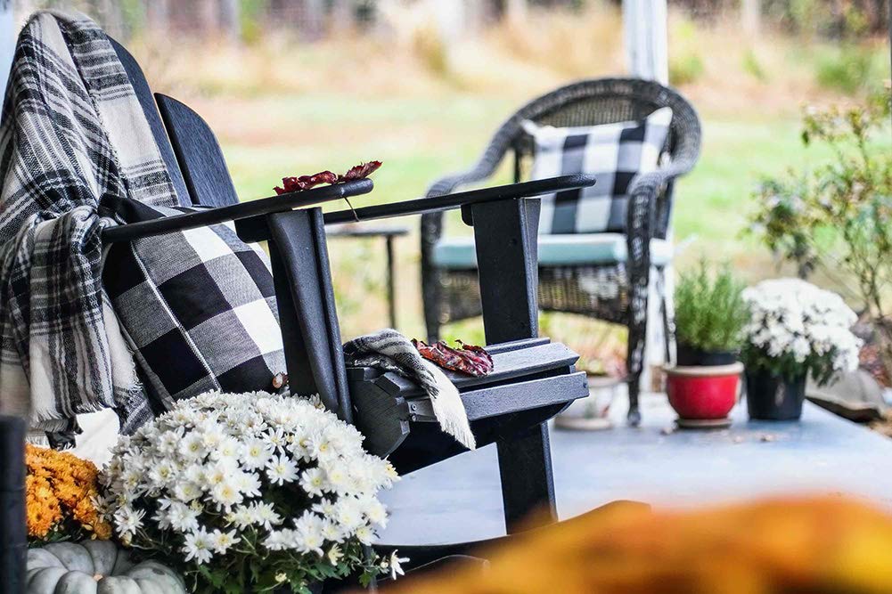 4TH Emotion Set of 2 Farmhouse Buffalo Check Plaid Throw Pillow Covers Cushion Case Polyester Linen for Fall Home Decor Black and White, 18 x 18 Inches