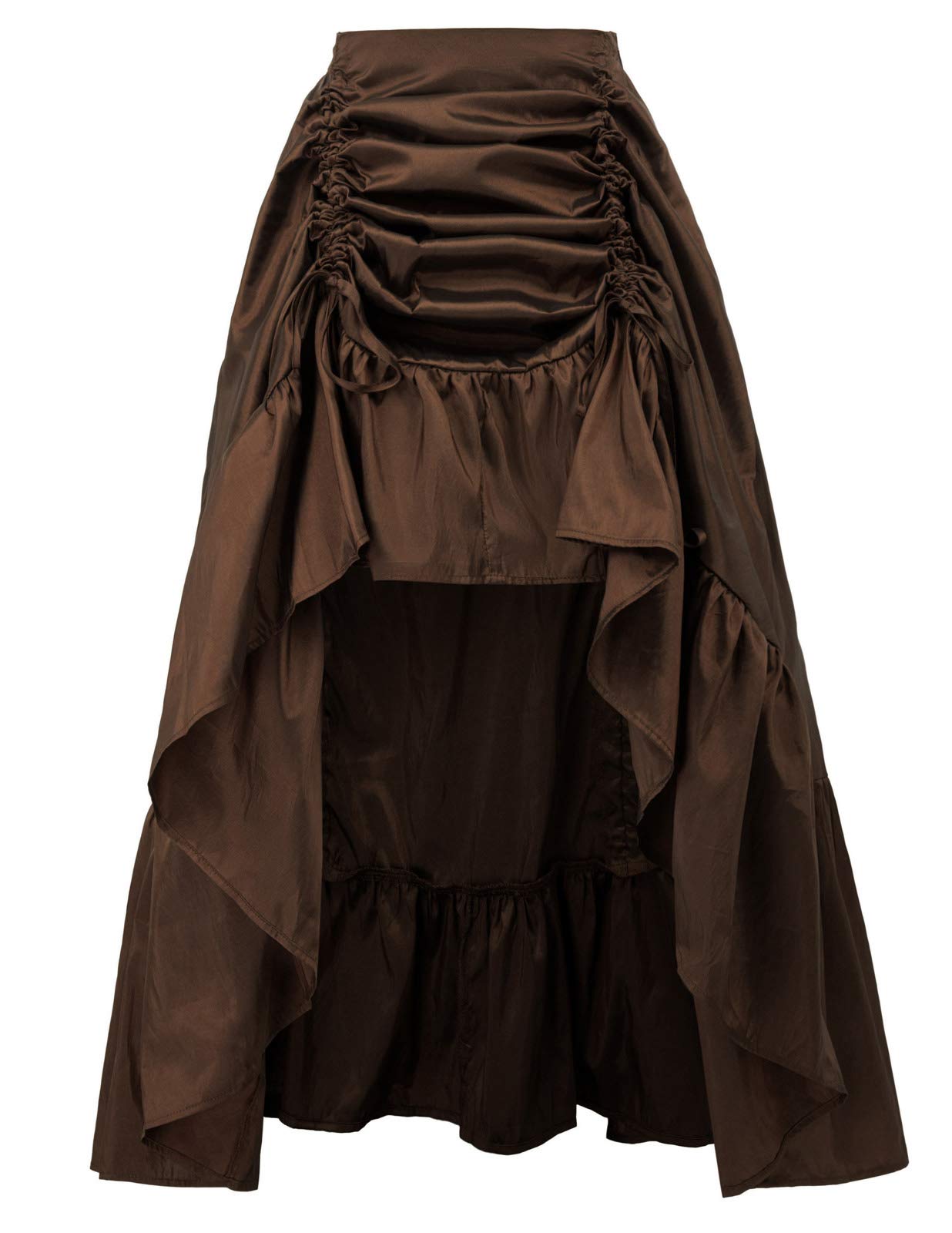Women Steampunk High Low Skirt Victorian Bustle Skirt Renaissance Style Brown S