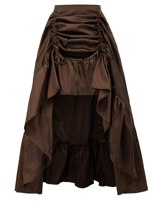Women Steampunk High Low Skirt Victorian Bustle Skirt Renaissance Style Brown S