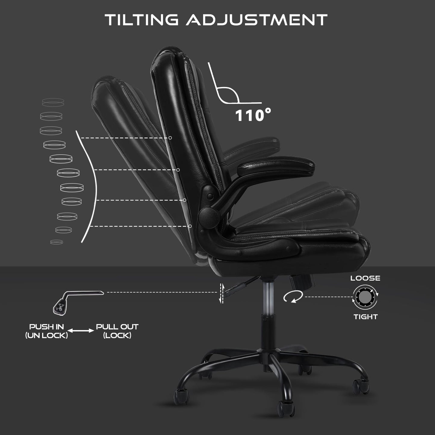 VITESSE Ergonomic Office Chair with Flip-up Armrests, Big and Tall Leather Executive Office Chair, High Back Lumbar Support Home Computer Desk Chair, Heavy and Duty Computer Chair (Black)