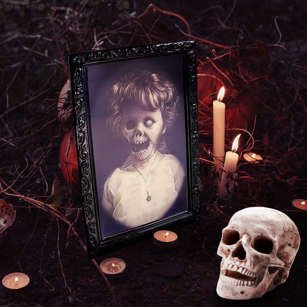 YBB 4 Pack Halloween Moving Picture Frame, 3D Changing Face Horror Portrait Scary Decoration for Home Halloween Party, Castle, Haunted House Decor