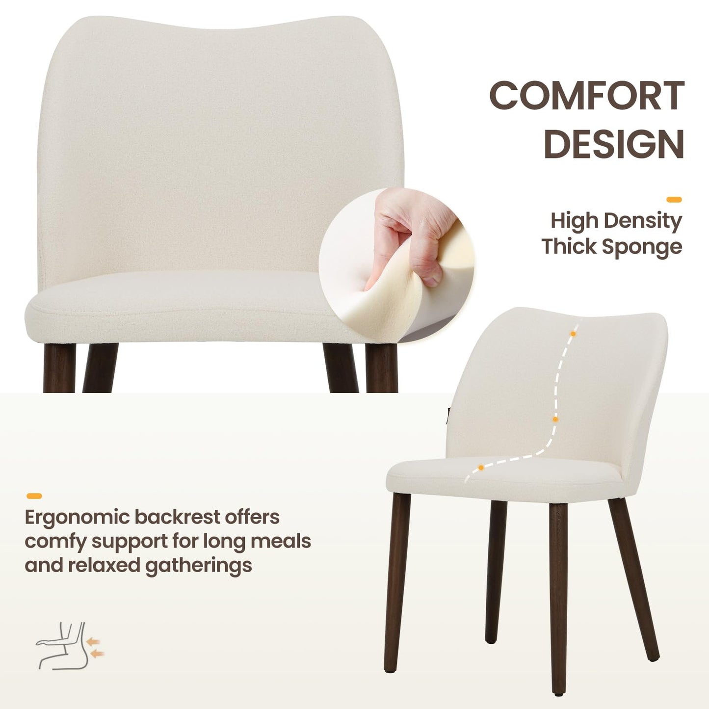 Wooden Dining Chairs Set of 2, Upholstered Kitchen Dining Room Chair, Modern Fabric Farmhouse Dinner Chair for Restaurant & Cafe, Beige