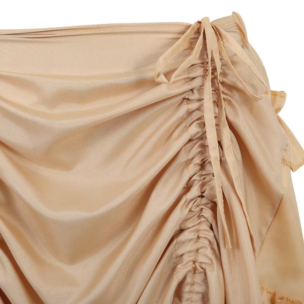 Womens Skirts Plus Size Costume Pirate Medieval Renaissance Outfits Vintage High Waist Asymmetrical Long Slit Sexy Apricot XXS