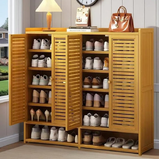 WMIASIN 7-Tier Shoe Rack Cabinet, Bamboo Shoe Cabinet with Doors, 36-40 Pairs Freestanding Shoes Cabinet Organizer，Large Shoe Cabinet for Entryway, Hallway, Living Room