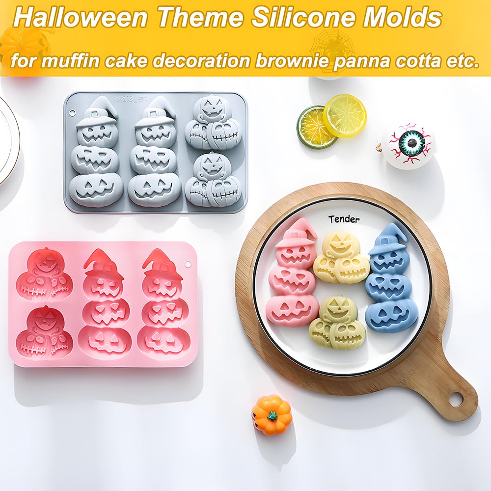 2 Pack Pumpkin Chocolate Molds 2 Different Shapes Pumpkin Silicone Molds for Aromatherapy Candles Chocolate Candy Gummy Crayon Soap Cake Cupcake Topper Decorations for Halloween Harvest Party Props